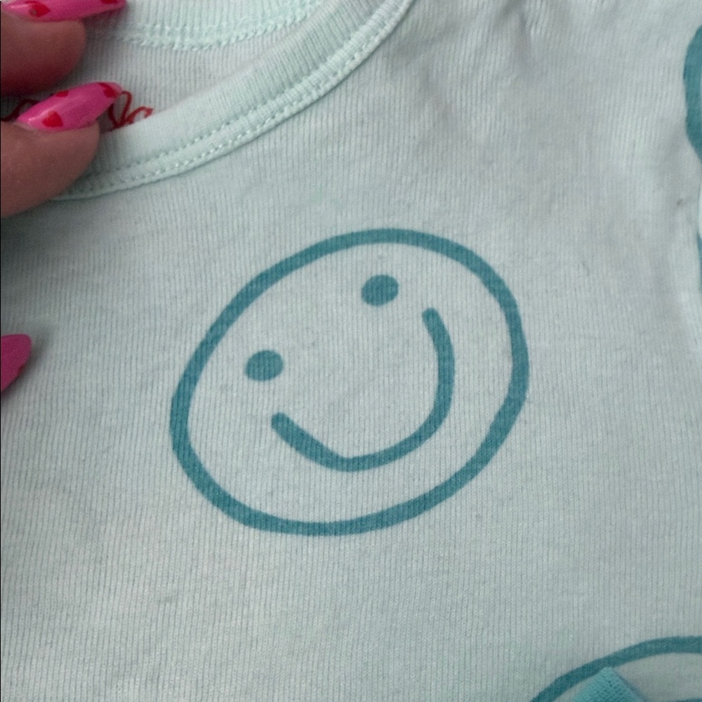 Cat & Jack Smiley Face Tee and Pants Set - Light Blue on Cream - Picture 2 of 3